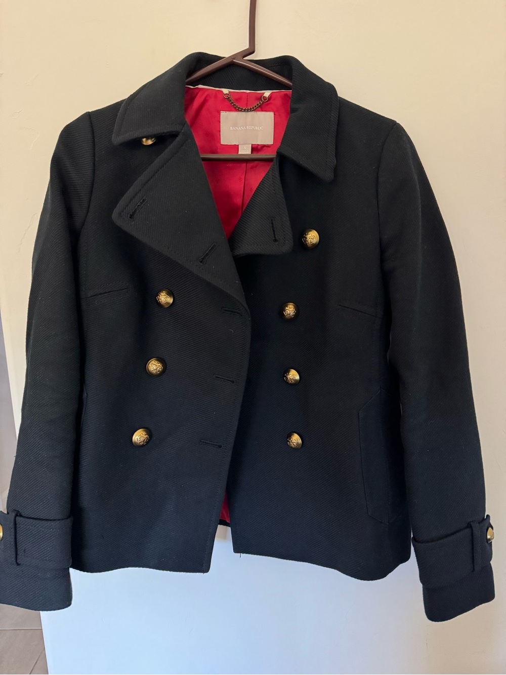 Fall 2014 Banana Republic Black Double-Breasted Peacoat with Gold Buttons